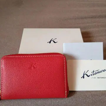 미사용 Kitamura 가죽 빨간색 카드 케이스