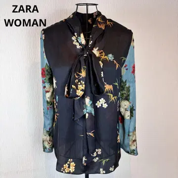ZARA WOMAN S 꽃무늬 리본 포함 긴팔 블라우스 폴리에스테르 멋짐
