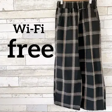 Wi-Fi 블랙 체크 무늬 와이드 팬츠 허리밴딩 루즈핏