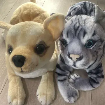 개와 호랑이 봉제 인형 티슈 케이스