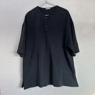 오라리 AURALEE 와플T셔츠 티셔츠 반팔 헨리넥 블랙