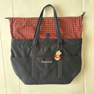 familiar 토트백 블랙 빨간색 체크