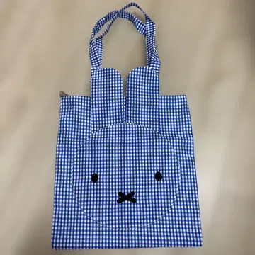 미사용 미피 깅엄 체크 토트백 파랑