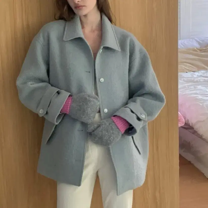 Tannat boucle half coat blue gray #타낫,#타낫코트,#타낫패딩,#타낫