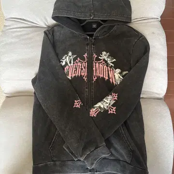 블랙 천사 그래픽 후드티