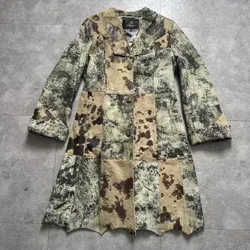 ENAGA 패치워크 가죽 롱 코트 빈티지 가공 퍼