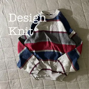 A1779 Design Knit 멀티 컬러 보더 니트 호배색 XL 상당