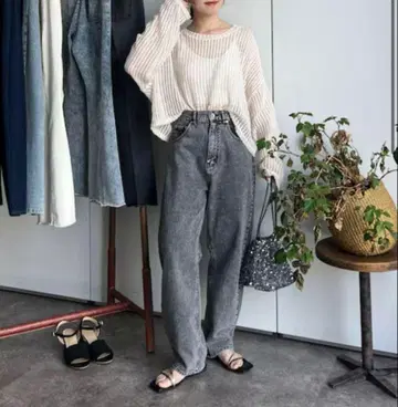 [ 새상품급 ] Thevon 커브 데님 팬츠 블랙 S