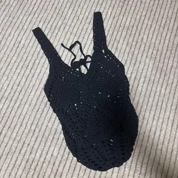 블랙 크로셰 뜨개질 백 가방