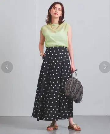 유나이티드 애로우즈 블랙 도트 UWCC LINEN 맥시 스커트