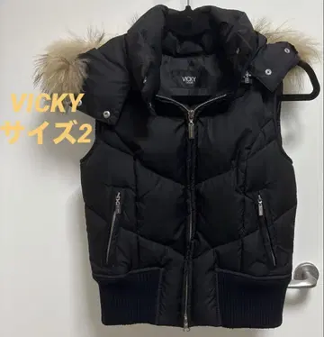 VICKY 블랙 다운 베스트 후드 부착 사이즈 2