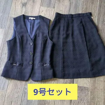본맥스 사무복 체크 네이비 베스트 스커트 세트 BCV1105