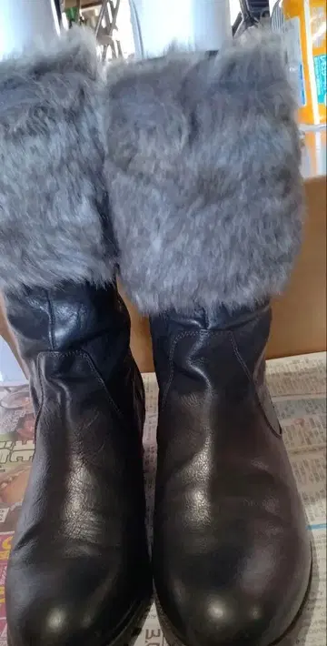 히미코 부츠 24.5cm 퍼 블랙