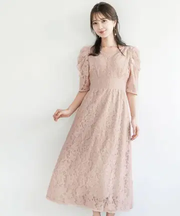vaniller 레이스 원피스 핑크 베이지