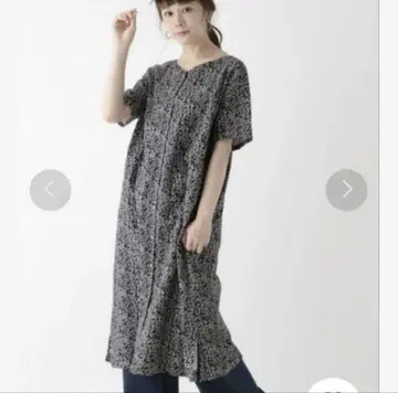 플라워 프린트 V넥 반팔 롱 원피스