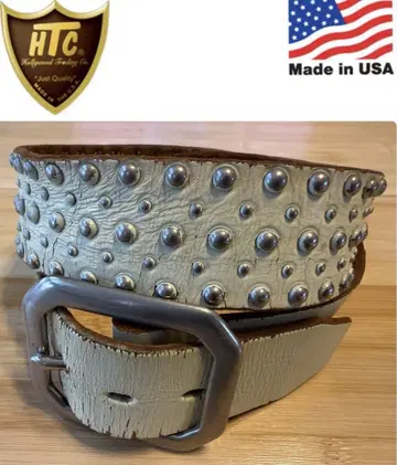 HTC 실버 스터드 벨트 화이트 크랙 가죽 34인치
