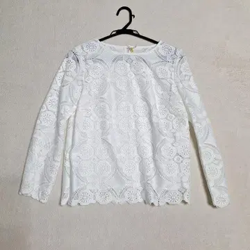 TRANS WORK 여성용 화이트 레이스 긴팔 상의