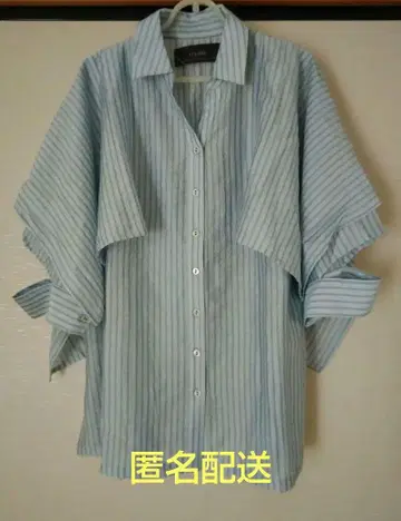 [ kOhAKU ] 블루 스트라이프 7부 기장 셔츠