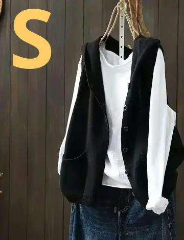 인기 A 후드 부착 블랙 니트 베스트 S 레이어드 가을 멋쟁이