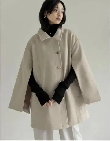 리디 멀티 웨이 페이크 울 판초풍 골드 버튼 미들 코트