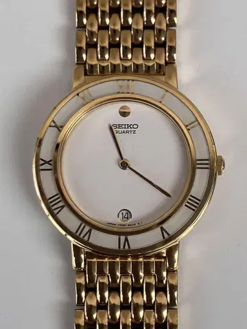 SEIKO 남성용 쿼츠 골드 화이트 다이얼