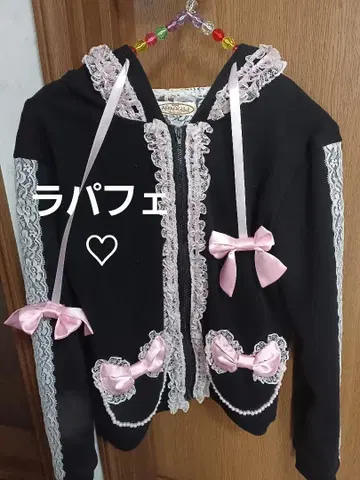 나나치미 라파르페 블랙 레이스 후드티 토끼 귀