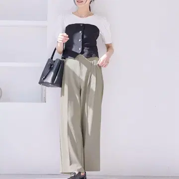 vis 벨트 디테일 턱 와이드 슬랙스 팬츠