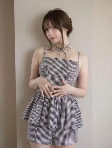 andmary Gingham check set up Black