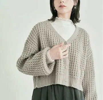 가을 니트 가디건 그레이 프리 사이즈 숏 기장 로우 게이지 가디건