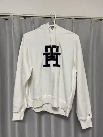 Tommy 화이트 후드 부착 후드티 M 사이즈