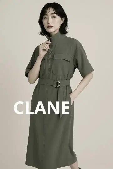 [ CLANE ] 클라네 밀리터리 원피스 하프 지퍼 더스티 그린 새상품급