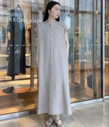 GALERIE VIE 리브 콤비 프렌치 린넨 프렌치 슬리브 원피스