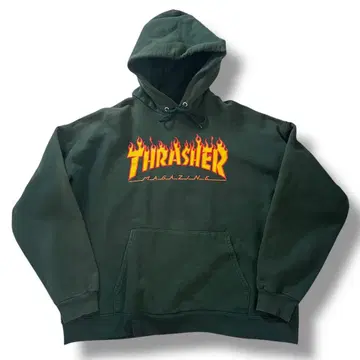 00s THRASHER 프레임 로고 페이드 후드티 그린 L