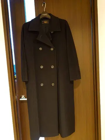 Lellian 미사용 블랙 울 더블 브레스트 롱 코트 캐시미어 30%
