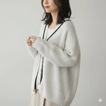 저스길리티 소프트 내추럴 니트 가디건 화이트 긴팔 여성용