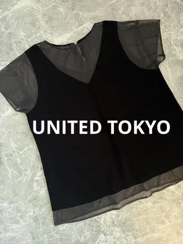 [ 새상품급 ] UNITED TOKYO 시스루 소매 V넥 반팔 상의