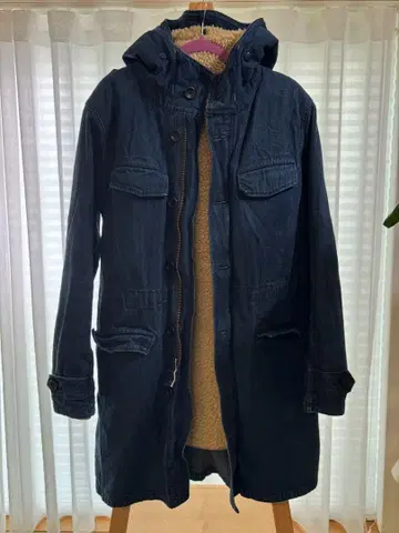 UES 데님 모즈 코트 보아 안감 부착