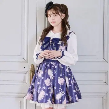 리즈리사 LIZLISA 주얼리 패턴 원피스 네이비