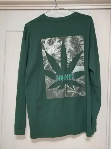 DIVINER 긴팔 다크 그린 마리화나 패턴 오버 사이즈