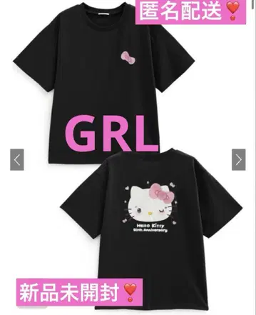 익명 배송 산리오 키티 50주년 그레일 GRL T셔츠 블랙