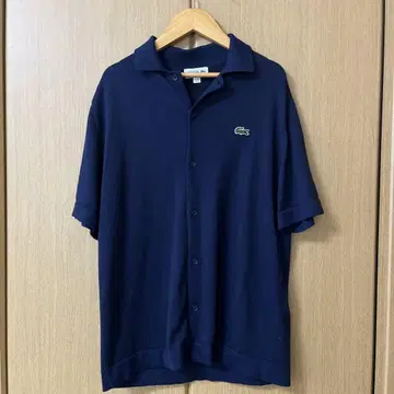 Lacoste 네이비 피케 셔츠 하이 게이지 니트 오픈 카라 셔츠