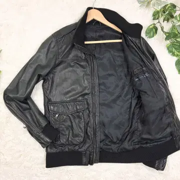 쉽스 램 가죽 A-2 플라이트 자켓 스탠드 카라 M 그린