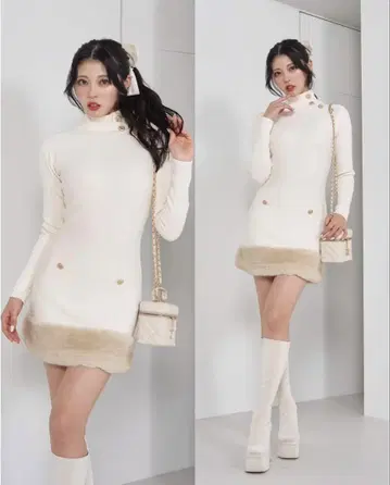 다리치 헴퍼 니트 미니 원피스
