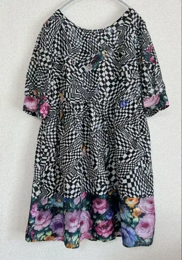 폴스미스 반팔 원피스 튜닉 체커 꽃무늬 40