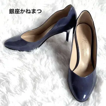 [미사용품] 긴자 카네마츠 에나멜 펌프스 하이힐 블루 23cm