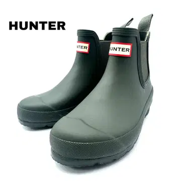 [ 미사용 ] HUNTER 레인부츠 숏 러버 카키 22cm