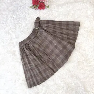 [리즈리사] 브라운 체크 무늬 플레어 스커트 벨트 포함