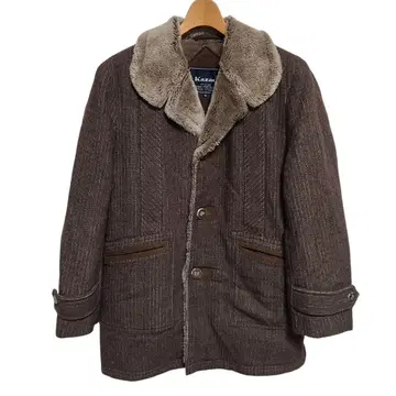 구제 의류 울 100% 코트 스트라이프 브라운 일본산