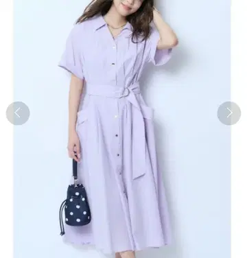 미사용 새상품 저스길리티 5부 소매 셔츠 턱 원피스 M 사이즈 연보라