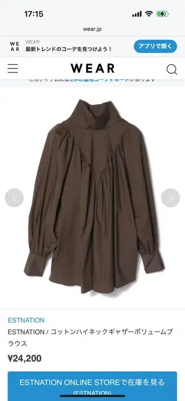 ESTNATION 하이넥 블라우스 브라운